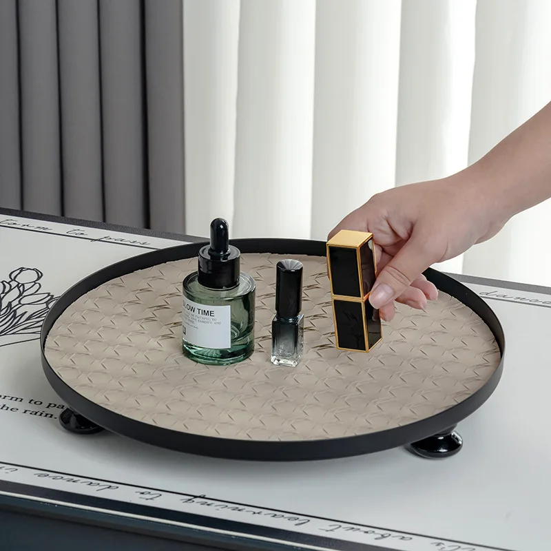 Luxury Skincare Tray - Weinreben-Geflecht Leder Holzfußplatte Desktop-Dekoration Tablett Wohnzimmer